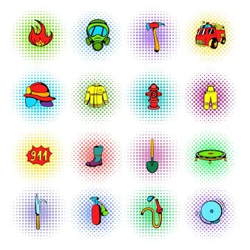 Firefighter icons set Illustrazione stock