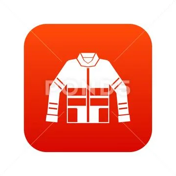 Firefighter jacket icon digital red Stock Illustration