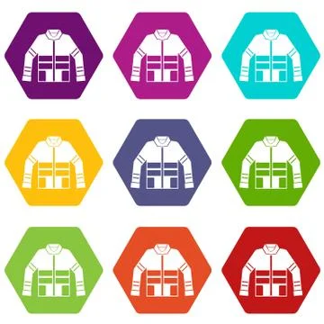 Firefighter jacket icon set color hexahedron Stock Illustration