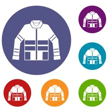 Firefighter jacket icons set Stock Illustration