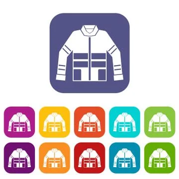 Firefighter jacket icons set Stock Illustration