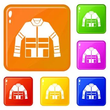 Firefighter jacket icons set vector color Stock Illustration