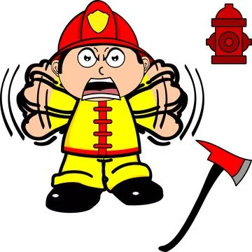 Firefighter kid cartoon funny expression Stock Illustration
