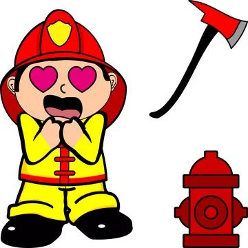 Firefighter kid cartoon funny expression2 Stock Illustration