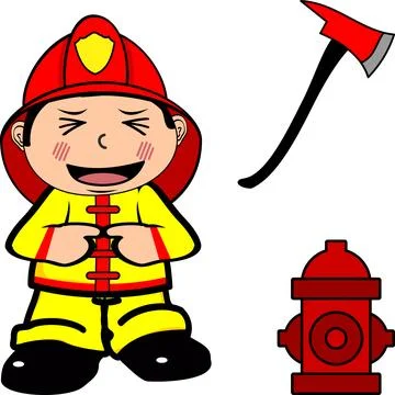 Firefighter kid cartoon funny expression3 Stock Illustration