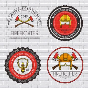 Firefighter label template of emblem element for your product or design, web and Stock Illustration