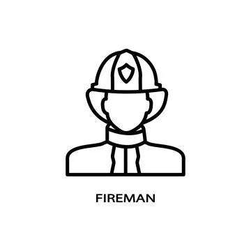 Firefighter linear icon. Fireman. Thin line illustration. Contour symbol. Stock Illustration