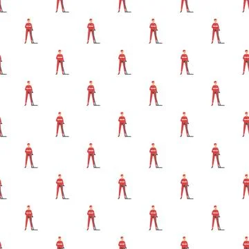 Firefighter man character standing seamless pattern background Stock Illustration