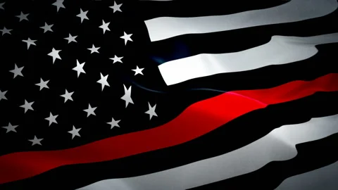 Firefighter Memorial Flag Wave Loop waving in wind. Realistic EMERGENCY Fire Stock Footage 106074297