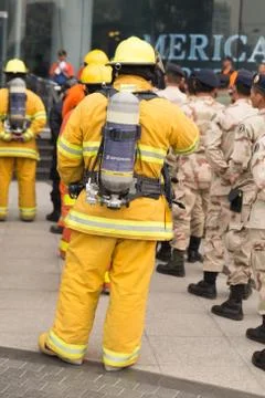 Firefighter in mock disaster drill Stock Photos