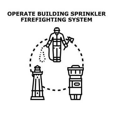 Firefighter operating building sprinkler firefighting system Stock Illustration