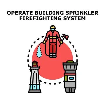 Firefighter operating building sprinkler firefighting system Stock Illustration