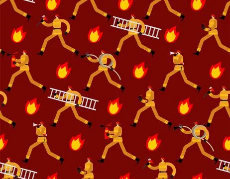 Firefighter pattern seamless. fireman background. firefighter run on fire tex Stock Illustration
