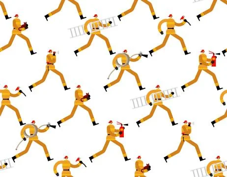 Firefighter pattern seamless. fireman background. firefighter run on fire tex Ilustración de archivo