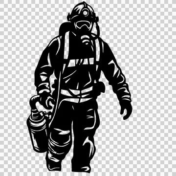 Firefighter In Protective Gear Walking helmet mask tank high Stock Illustration