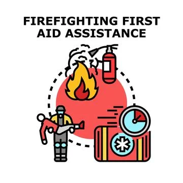 Firefighter providing first aid and emergency assistance Stock Illustration