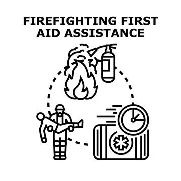 Firefighter providing first aid and emergency assistance Stock Illustration