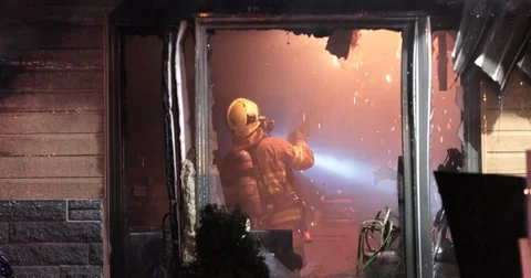 Firefighter pull down the ceiling in firehouse Stock Footage 81304839