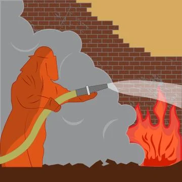 Firefighter puts out fire Stock Illustration