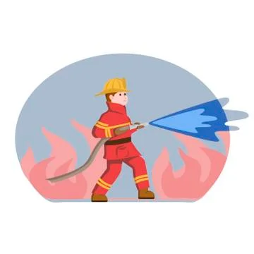 Firefighter puts out fire-vector illustration Stock Illustration