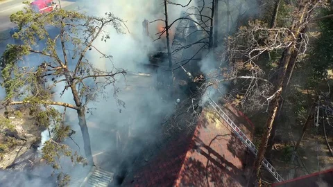 Firefighter puts out the fire. Wildfire extinguishing fire from a fire hose Stock Footage 113113078