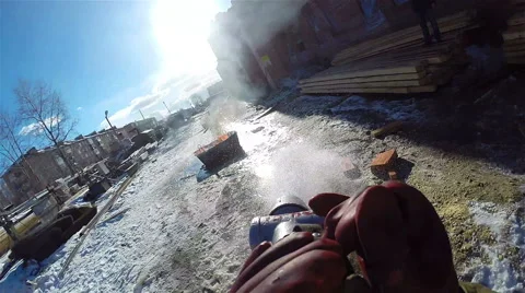 Firefighter . Putting out the fire of burning container Stock Footage 56228499