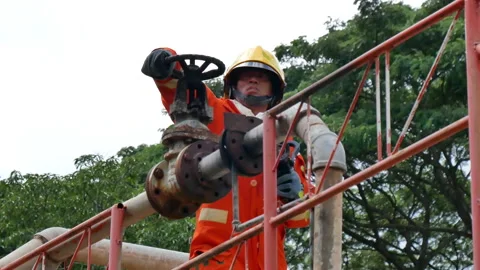 Firefighter Rescue training in fire fighting extinguisher. Stock Footage 276719790