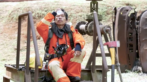 Firefighter Rescue training in fire fighting extinguisher. Stock Footage 276720415