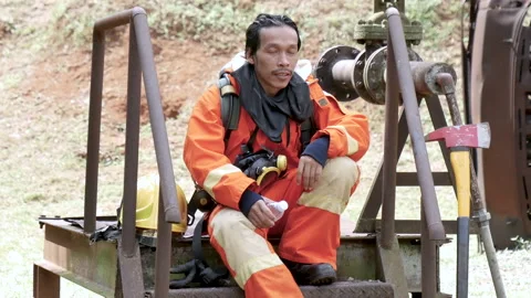 Firefighter Rescue training in fire fighting extinguisher. Stock Footage 276722146