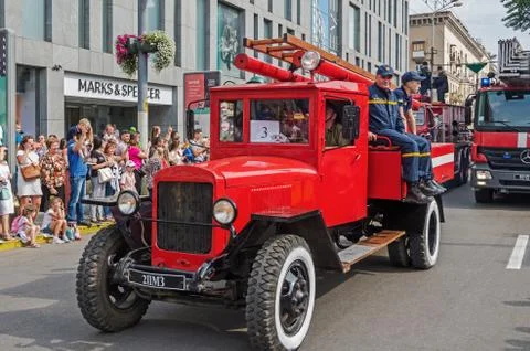 Firefighter retro car Stock Photos