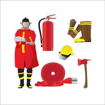 Firefighter set. Isolated emergency items on white background 스톡 일러스트