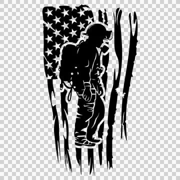 Firefighter Silhouette Over Flag Background Design walking Stock Illustration
