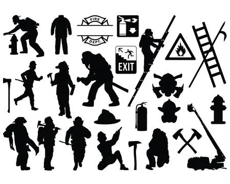 FIREFIGHTER SILHOUETTE VECTOR ART Stock Illustration