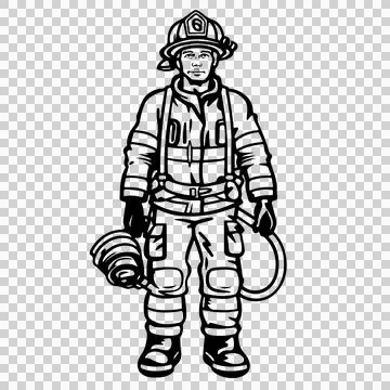 Firefighter Standing In Full Protective Gear helmet clothing Stock Illustration