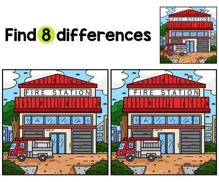 Firefighter Station Find The Differences Stock Illustration