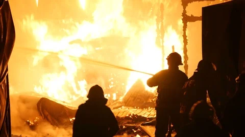 Firefighter Team Stopping A Fire Stock Footage 91332750