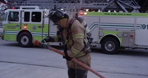 Firefighter in a training course Stock Footage 107627335