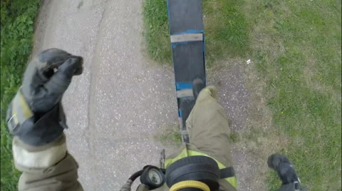 Firefighter . Training . Fire runs on the training moskitku in a gas mask. Stock Footage 67857177