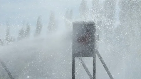 Firefighter Training With Water Jet Hitting Target Stock Footage 321527066