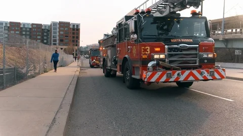 Firefighter Trucks in Action 4k Video stock 105620887
