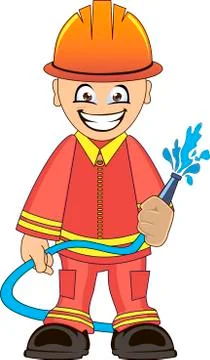 Firefighter in uniform with fire hose Stock Illustration