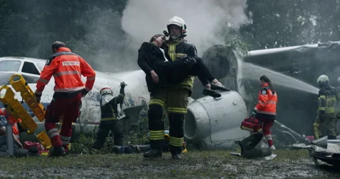 Firefighter Walking with Plane Crash Victim in His Arms Видео 295807656