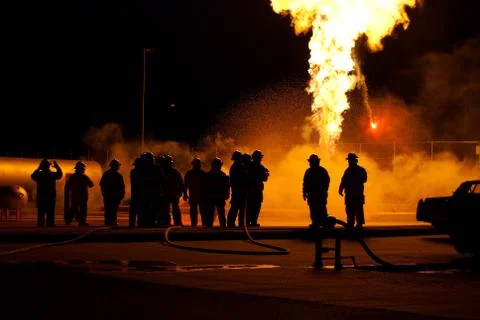 Firefighter watching burning Stock Photos