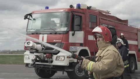 Firefighter With Water Hose Stock Footage 112446861