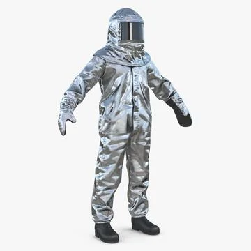 Firefighter Wearing Aluminized Chemical Protective Suit 3D Model