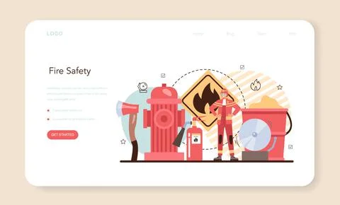 Firefighter web banner or landing page. Professional fire brigade Stock Illustration