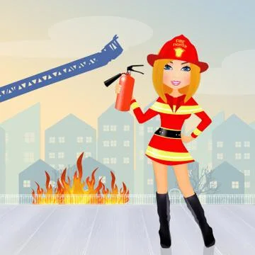 Firefighter woman Stock Illustration