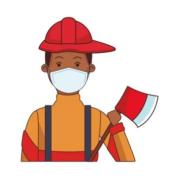 Firefighter worker profession using face mask 库存插图