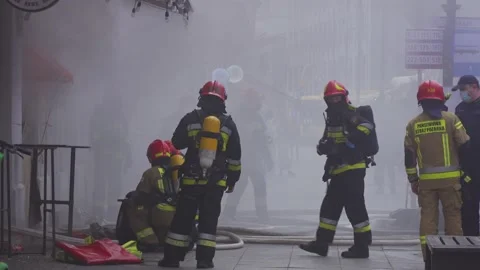 Firefighters at action Stock Footage 151863519