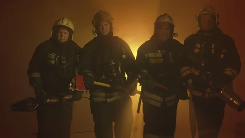 Firefighters after fire extinguishing Video stock 88042034